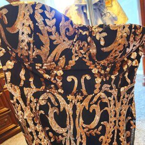 Miss Ord Gold Black Strapless Sequin Mermaid Maxi Party-Cocktail-Prom Dress/Gown